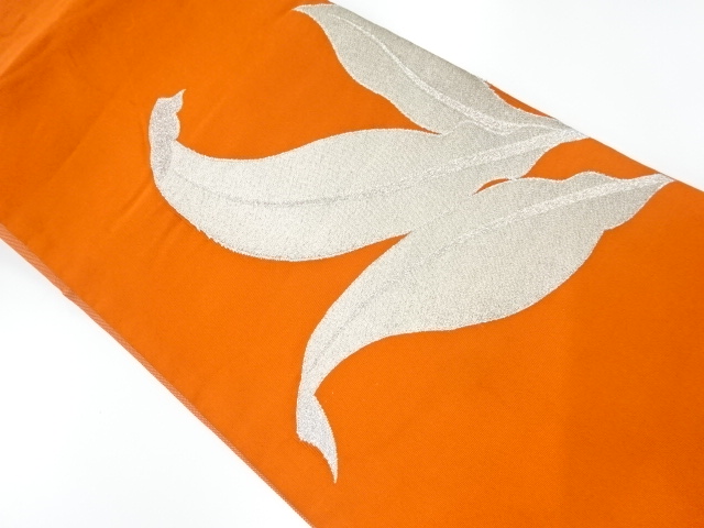 JAPANESE KIMONO / ANTIQUE NAGOYA OBI / SILK / WOVEN LEAVES